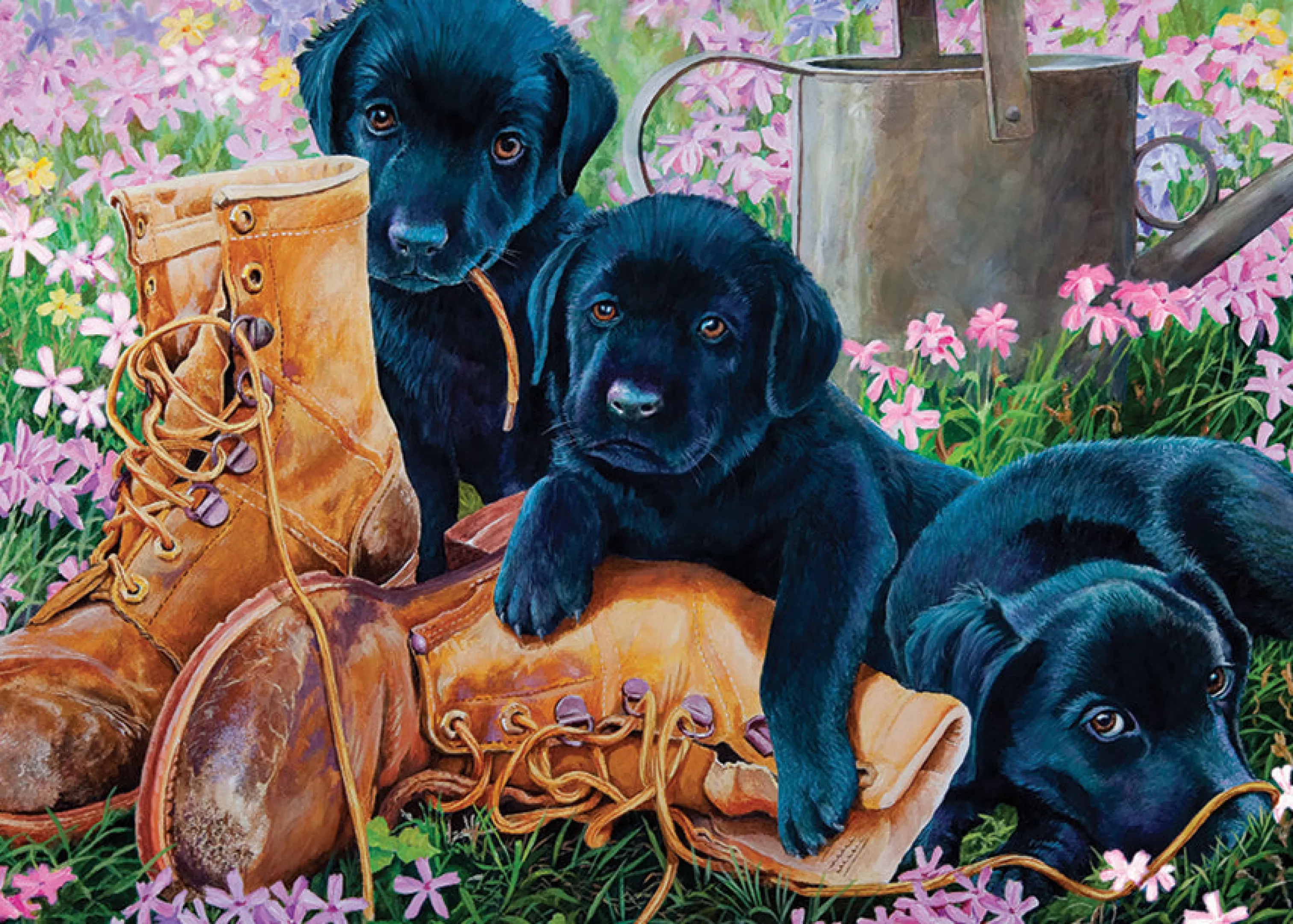 Flowers | Gardens^Cobble Hill Puzzles Black Lab Puppies (Tray) | 35 Piece Tray