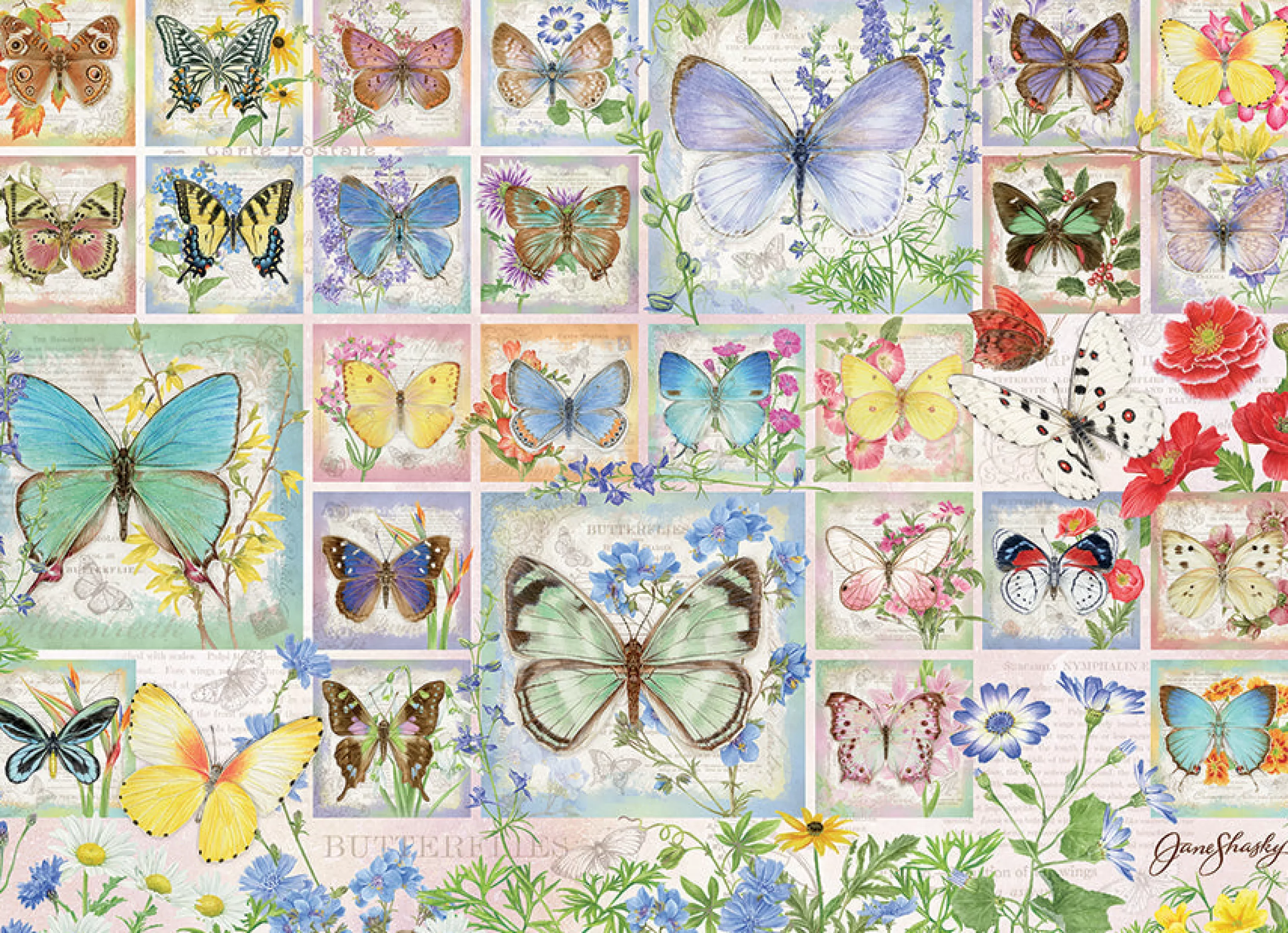 Flowers | Gardens^Cobble Hill Puzzles Butterfly Tiles | 500 Piece