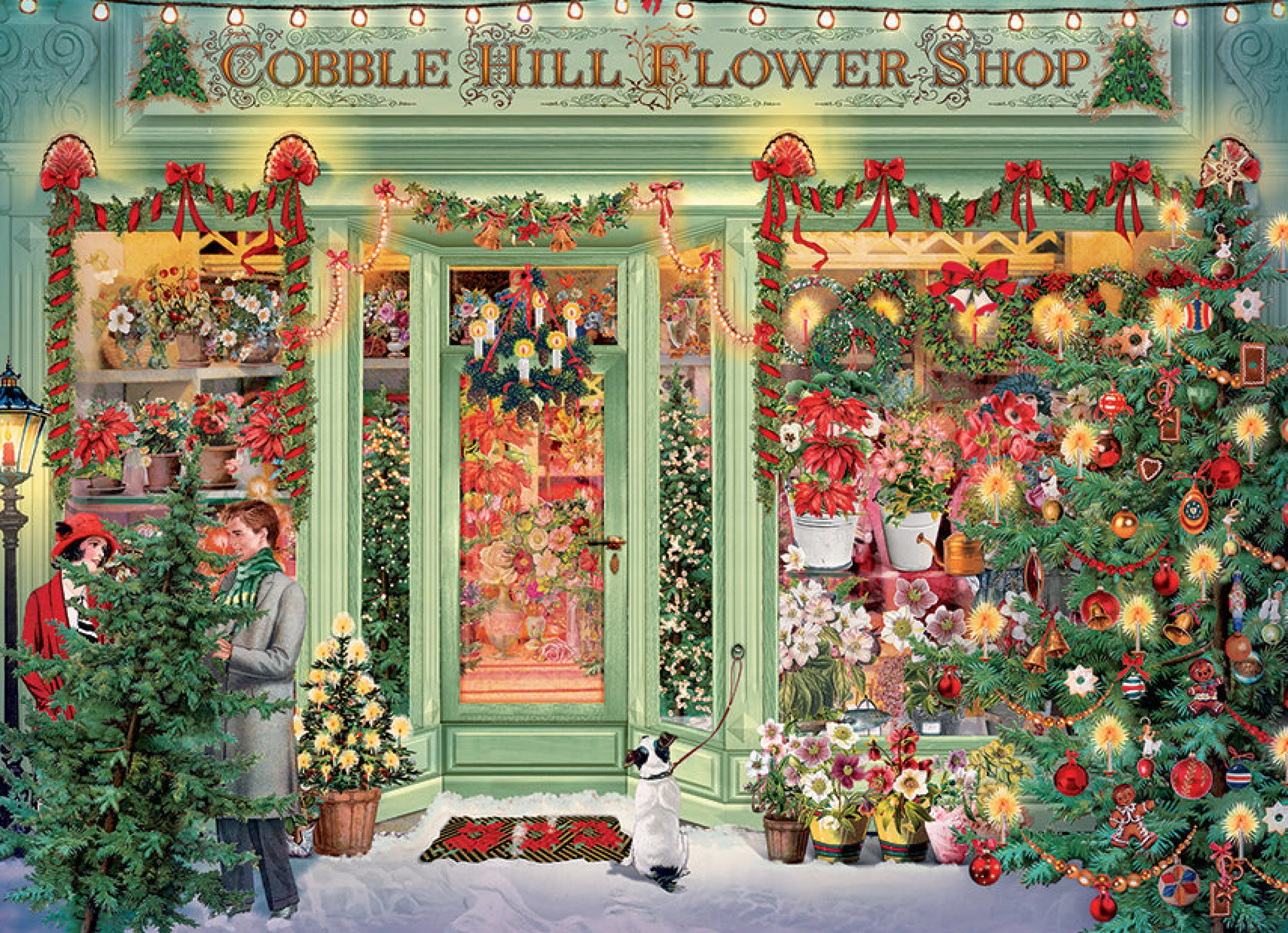 Flowers | Gardens^Cobble Hill Puzzles Christmas Flower Shop | 1000 Piece