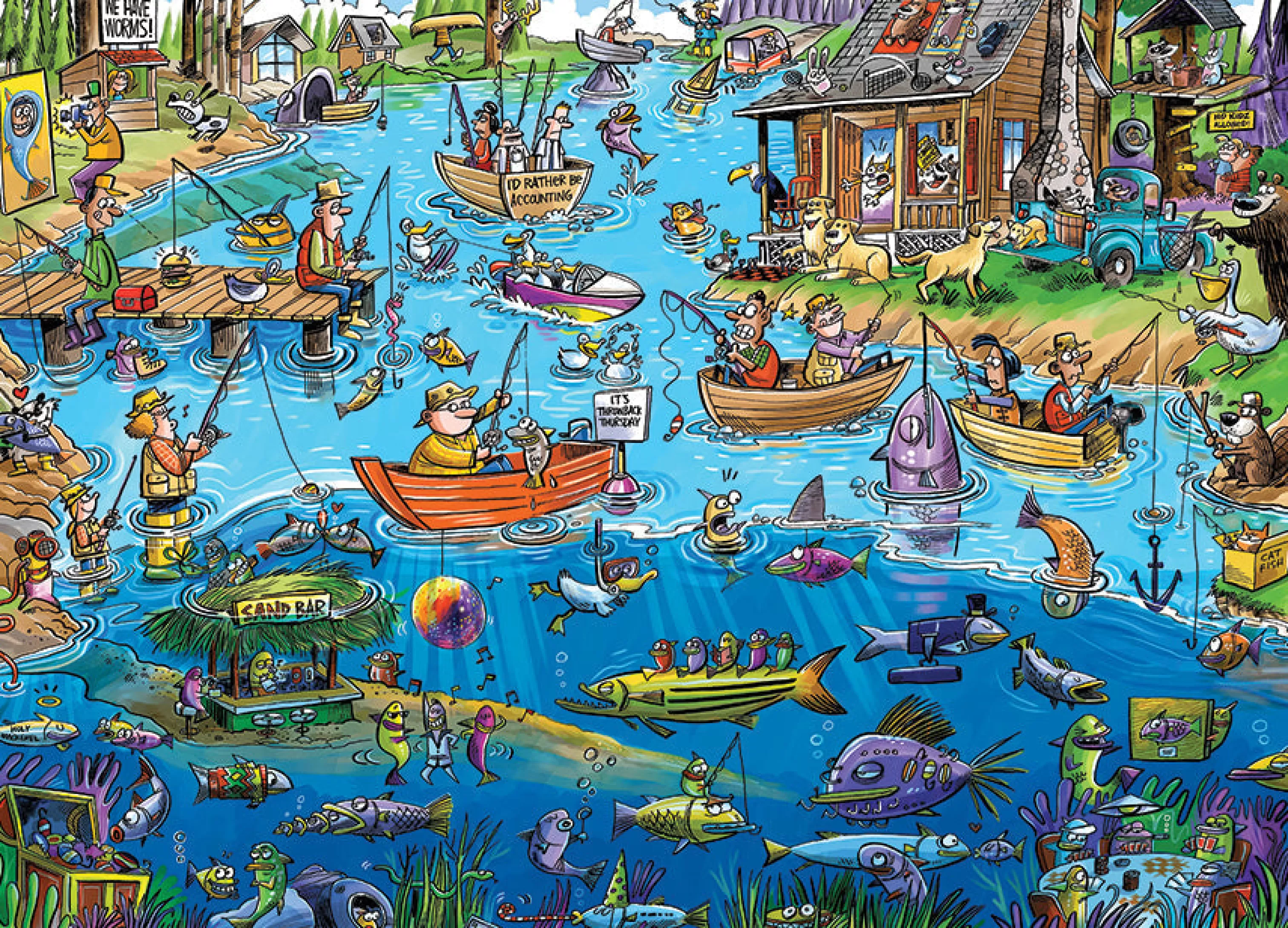 Cartoon^Cobble Hill Puzzles Doodletown: Gone Fishing | 1000 Piece