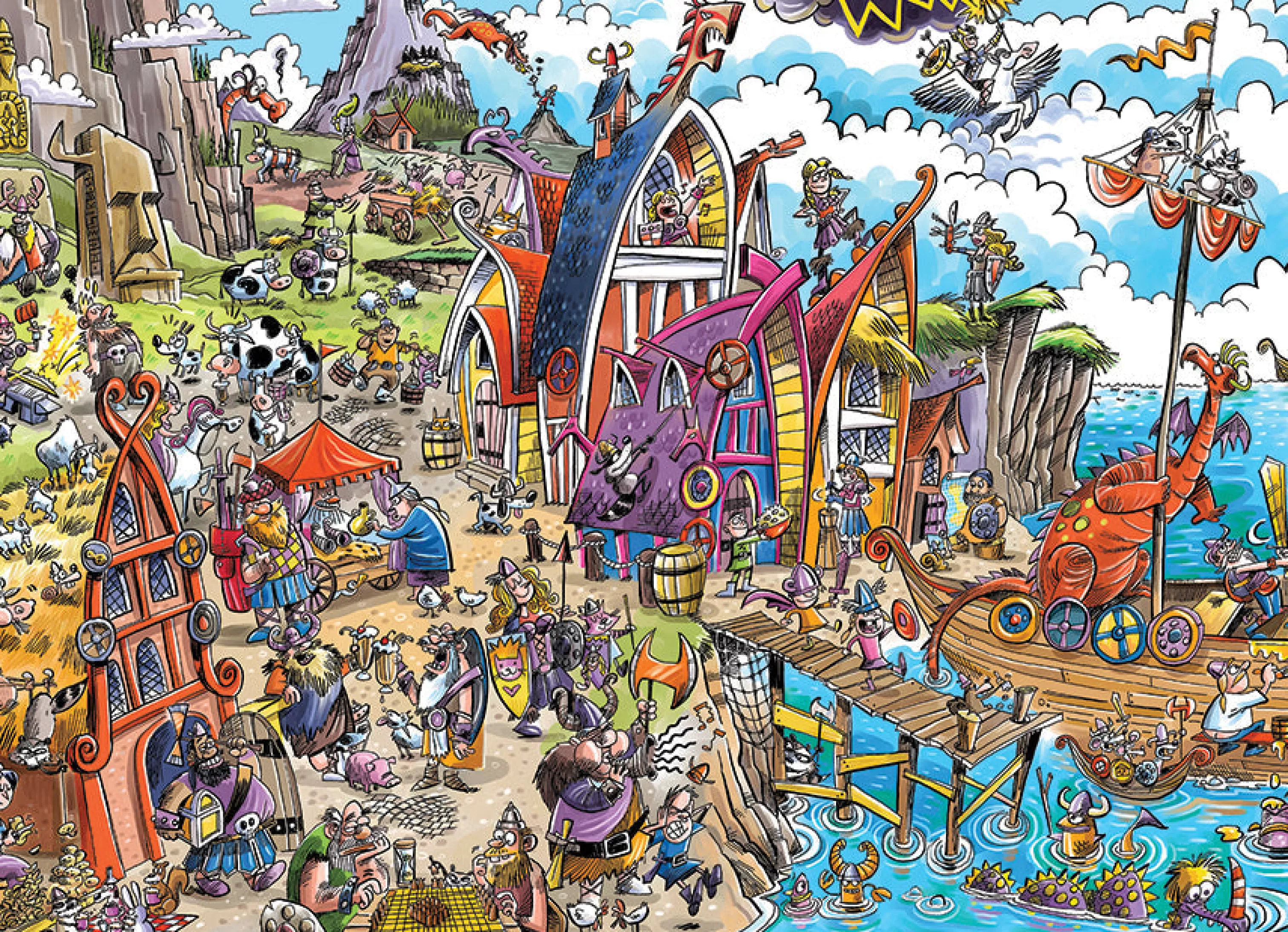 Cartoon^Cobble Hill Puzzles Doodletown: Viking Village | 1000 Piece