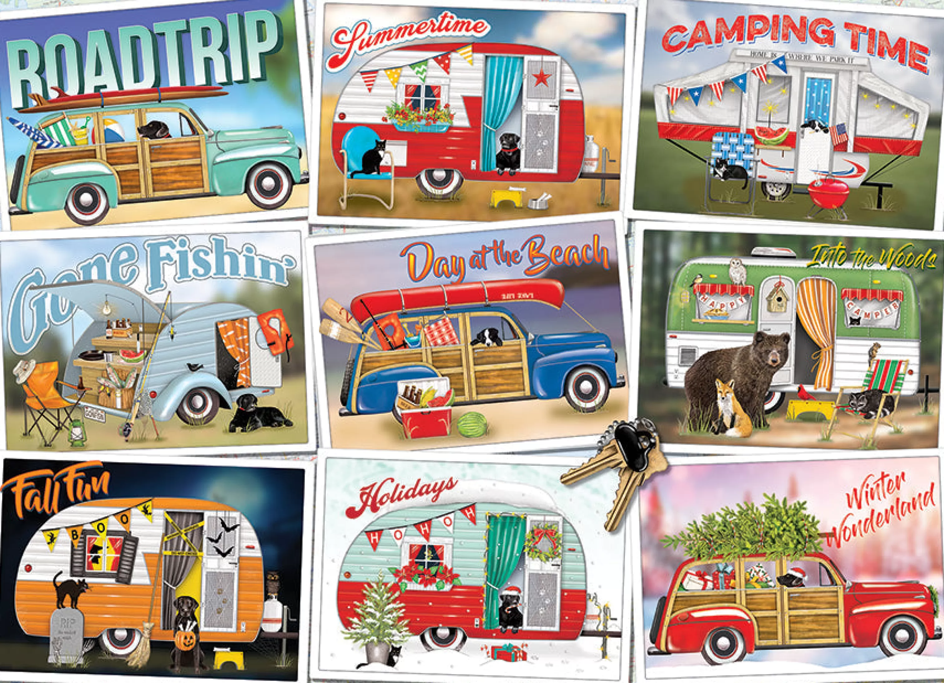 Cabin | Camping ^Cobble Hill Puzzles Hitting The Road | 1000 Piece