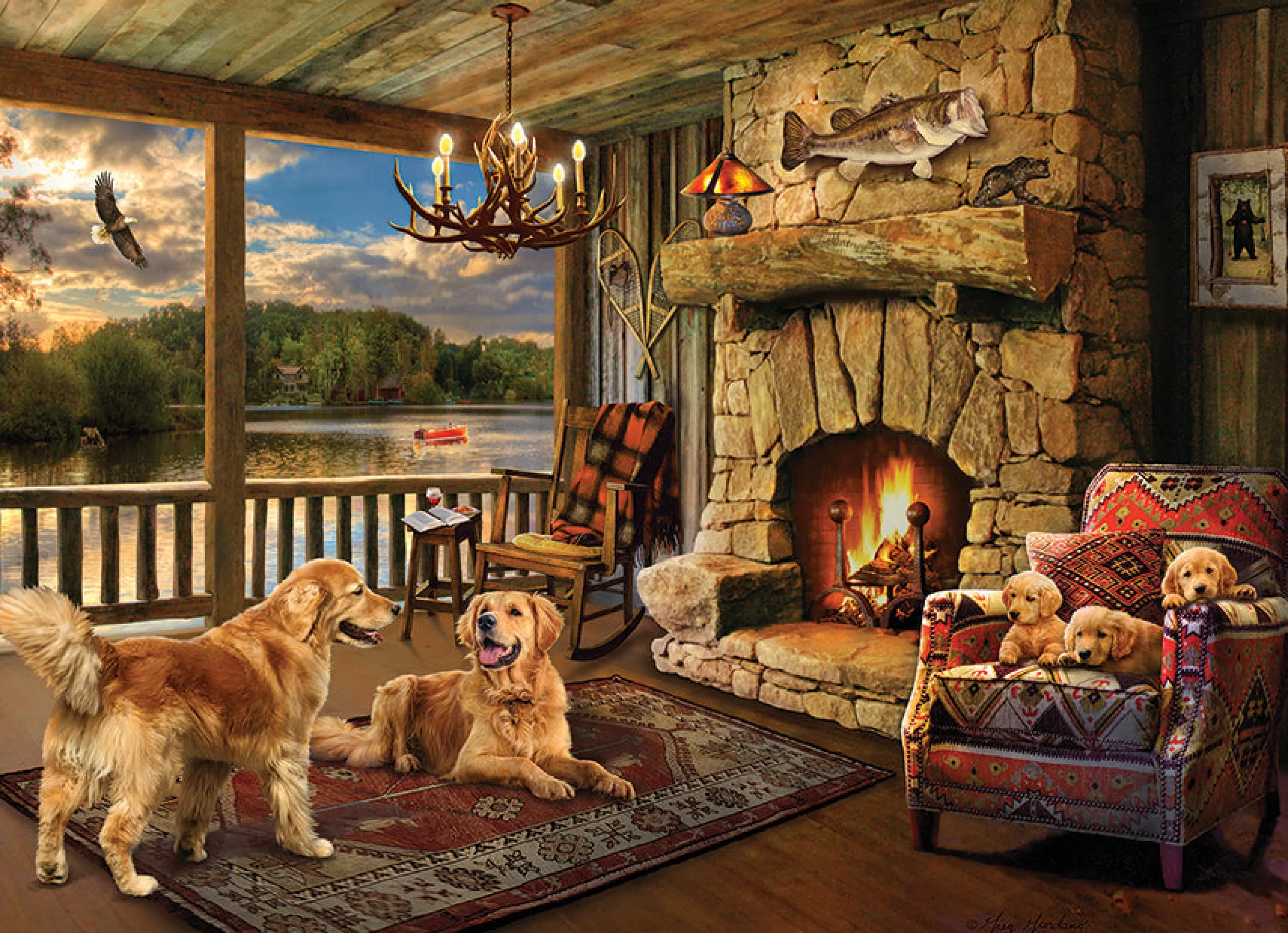 Dogs^Cobble Hill Puzzles Lakeside Cabin | 1000 Piece