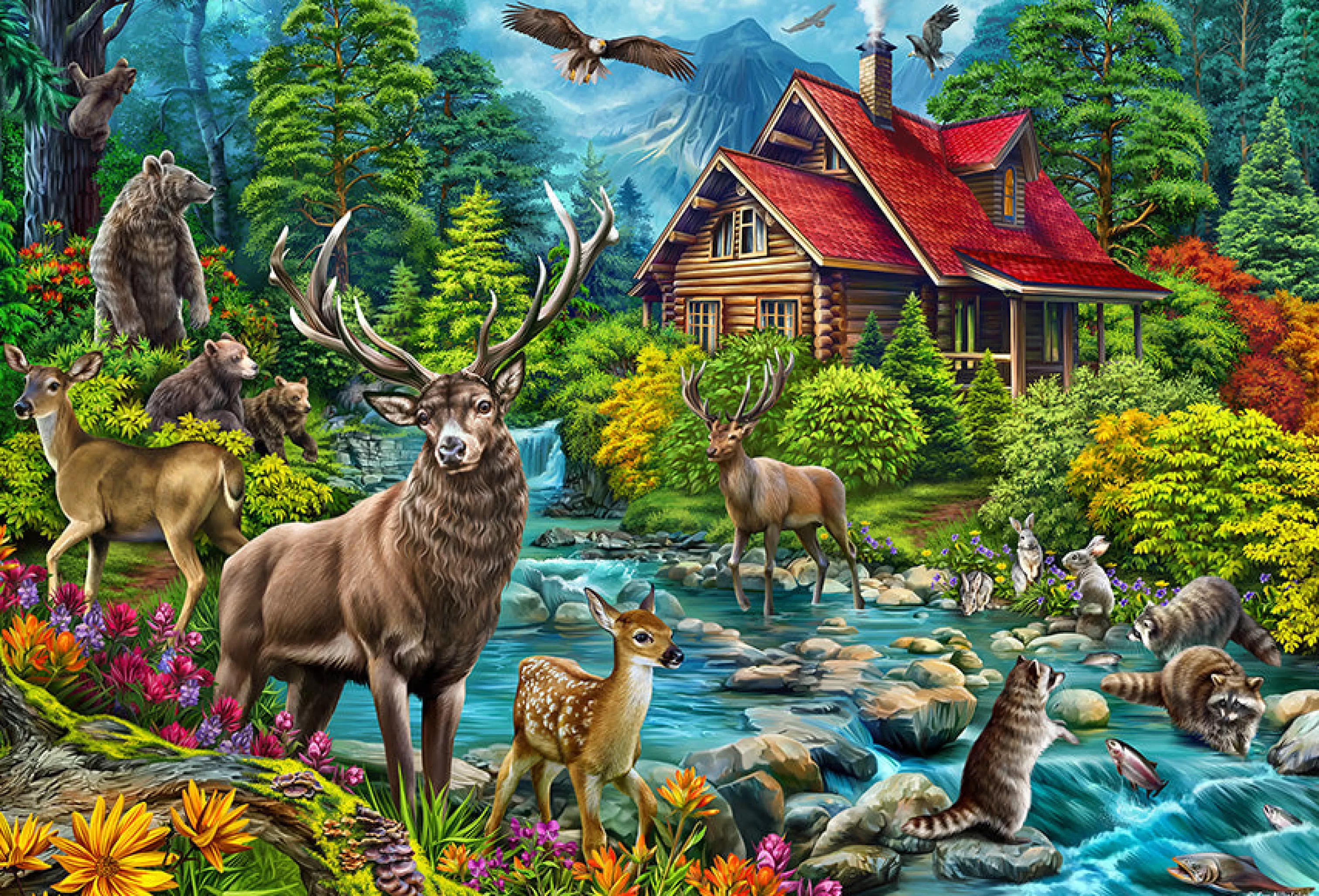 Birds^Cobble Hill Puzzles Red-Roofed Cabin | 2000 Piece