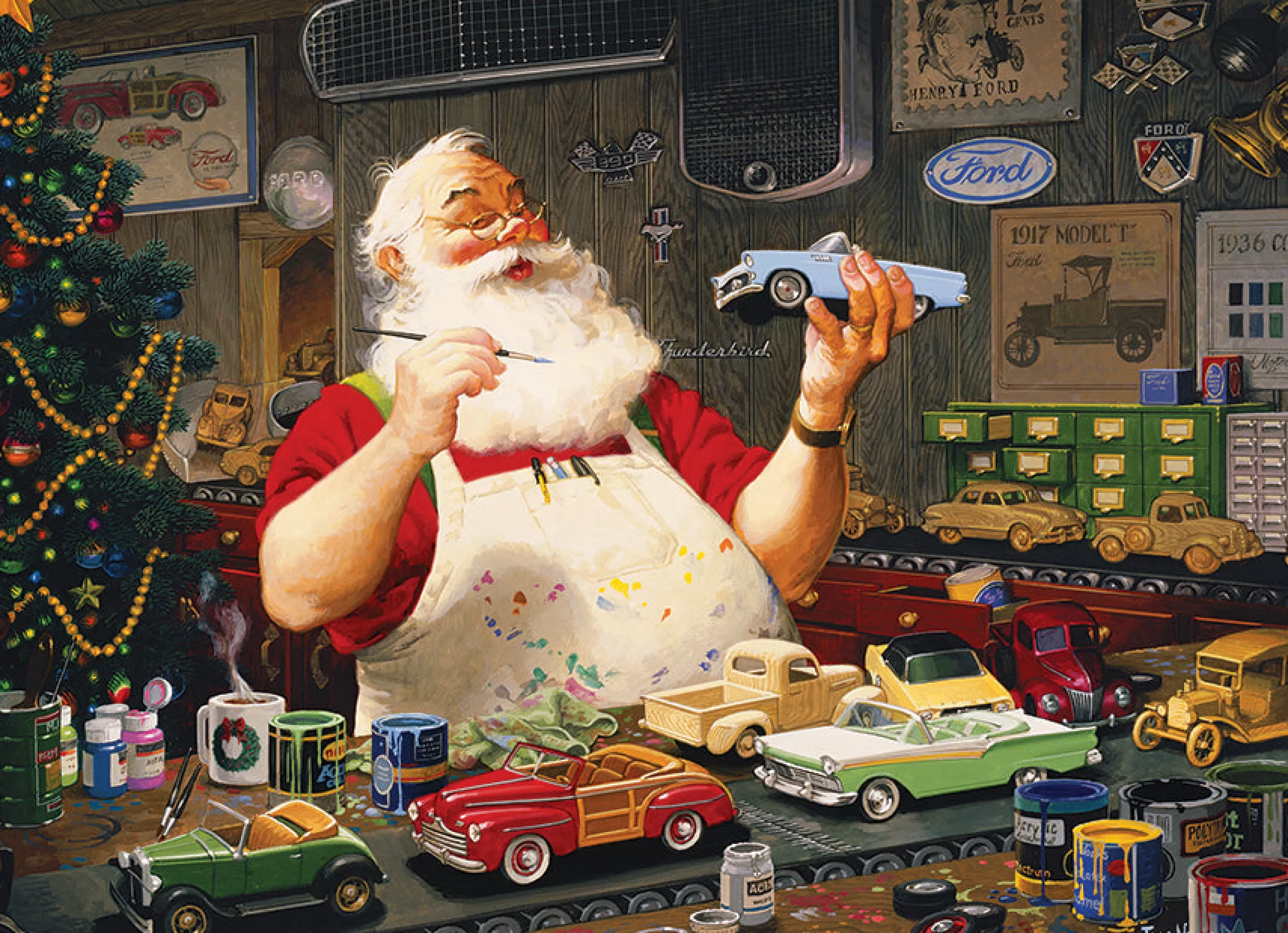 Christmas^Cobble Hill Puzzles Santa Painting Cars | 1000 Piece