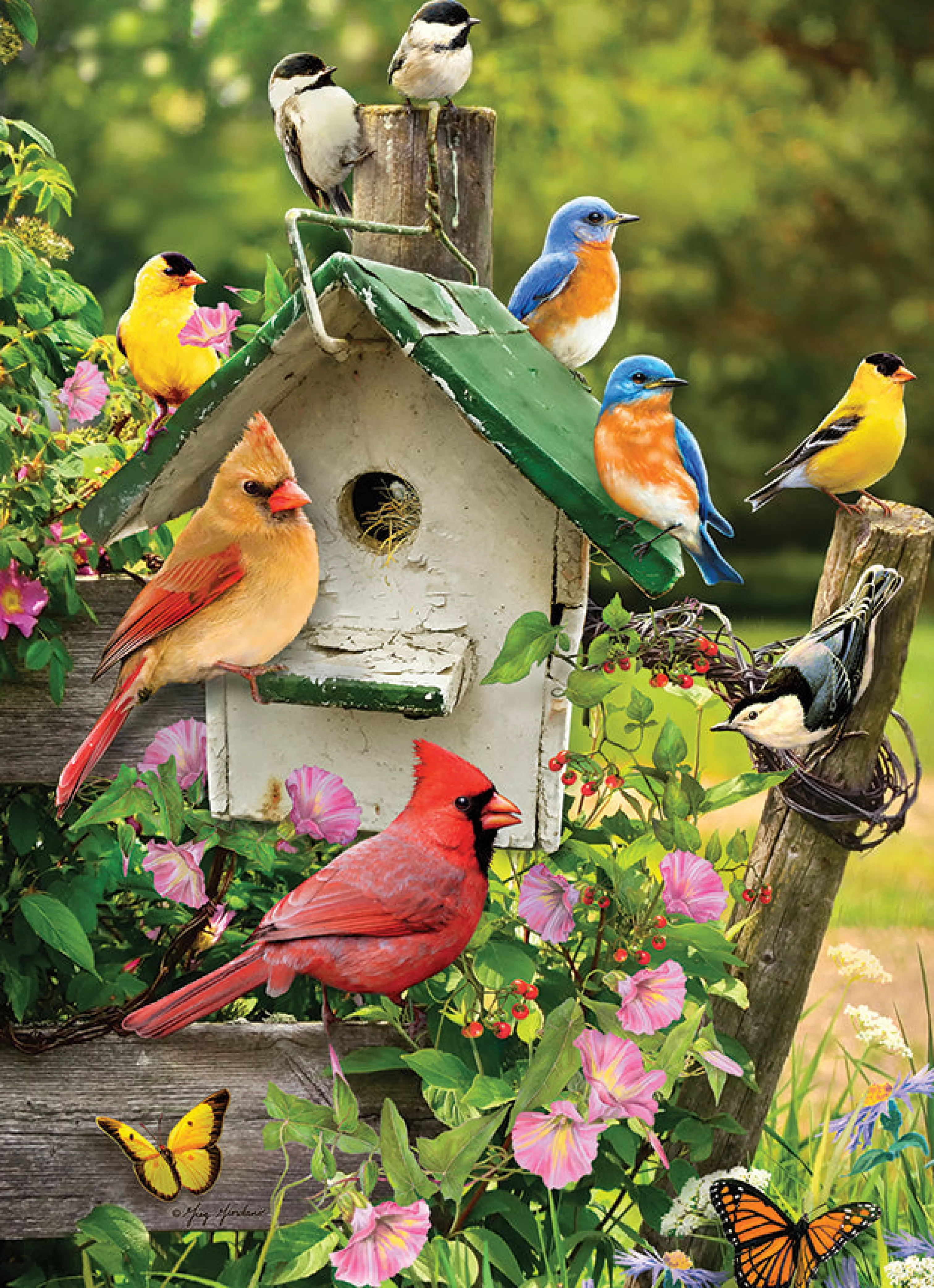 Flowers | Gardens^Cobble Hill Puzzles Singing Around The Birdhouse (Tray) | 35 Piece Tray