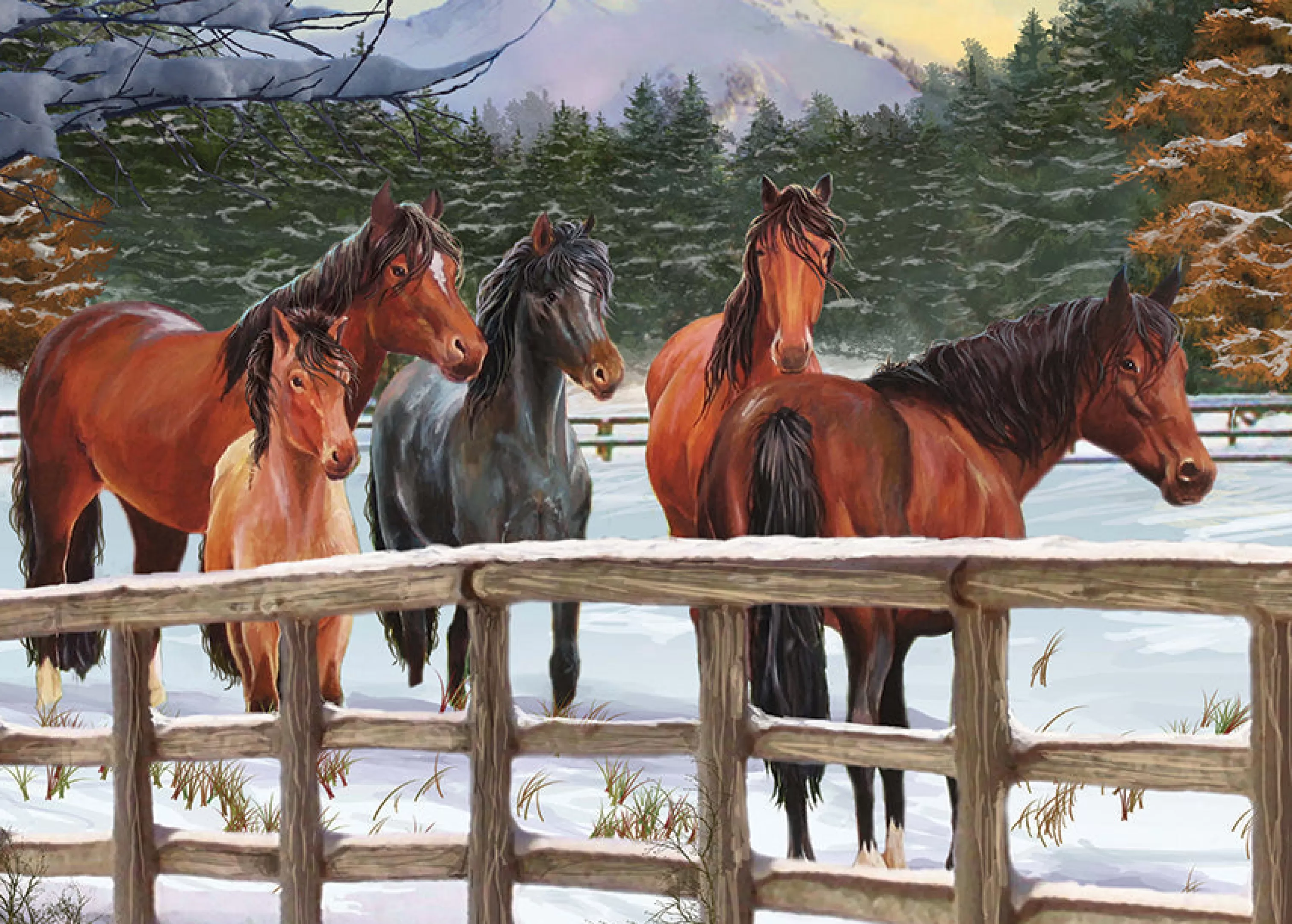 Horses^Cobble Hill Puzzles Snowy Pasture (Tray) | 35 Piece Tray