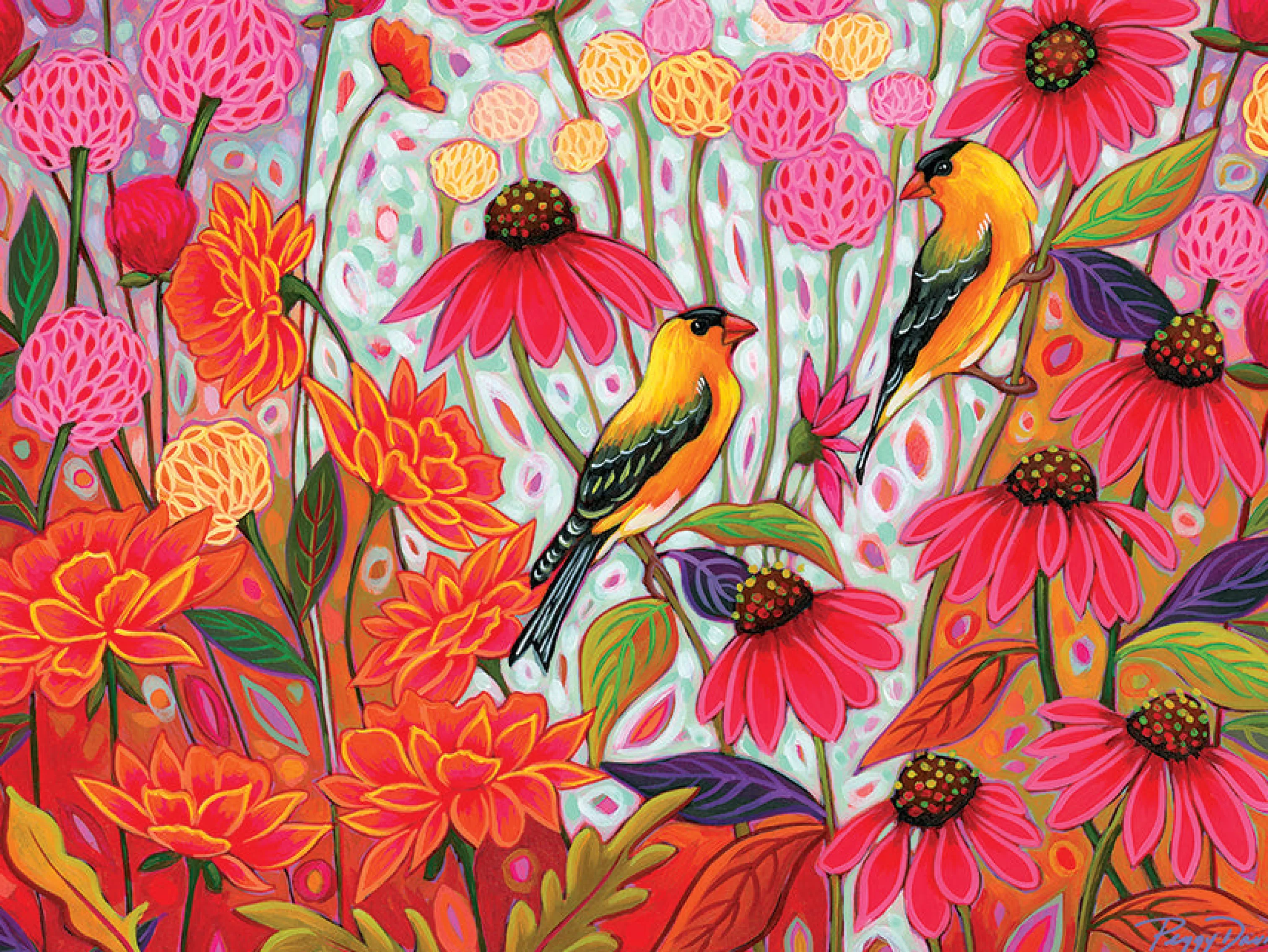 Flowers | Gardens^Cobble Hill Puzzles Springtime Goldfinches | Easy Handling 275 Piece